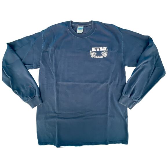 Gildan Long Sleeve Newnan Cougars Tee Shirt Top Sze Medium Dark Blue 100% Cotton - Picture 1 of 11